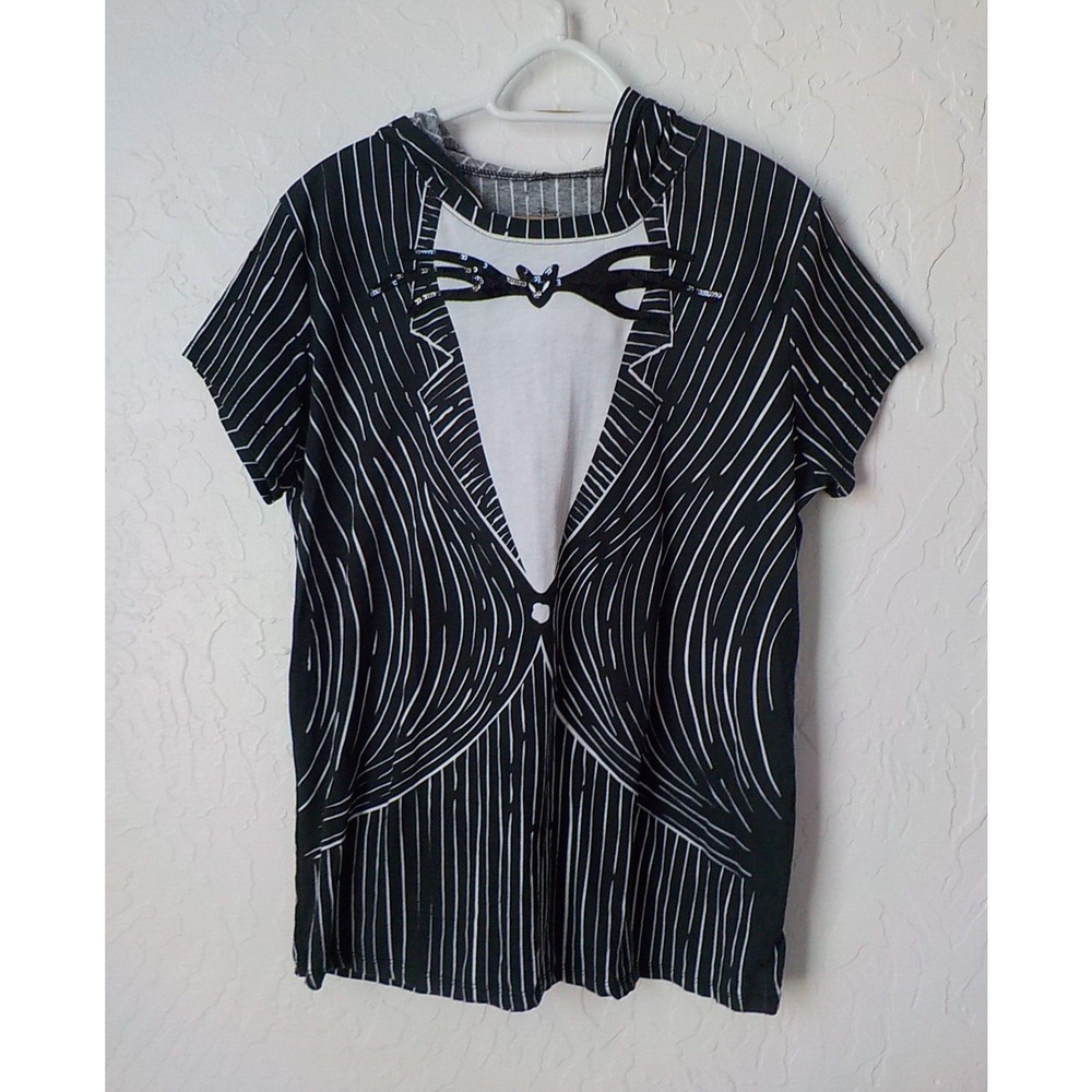 Disney Black Stripes T-Shirt Teens 2X (19) Tim Burton Nightmare Before Christmas